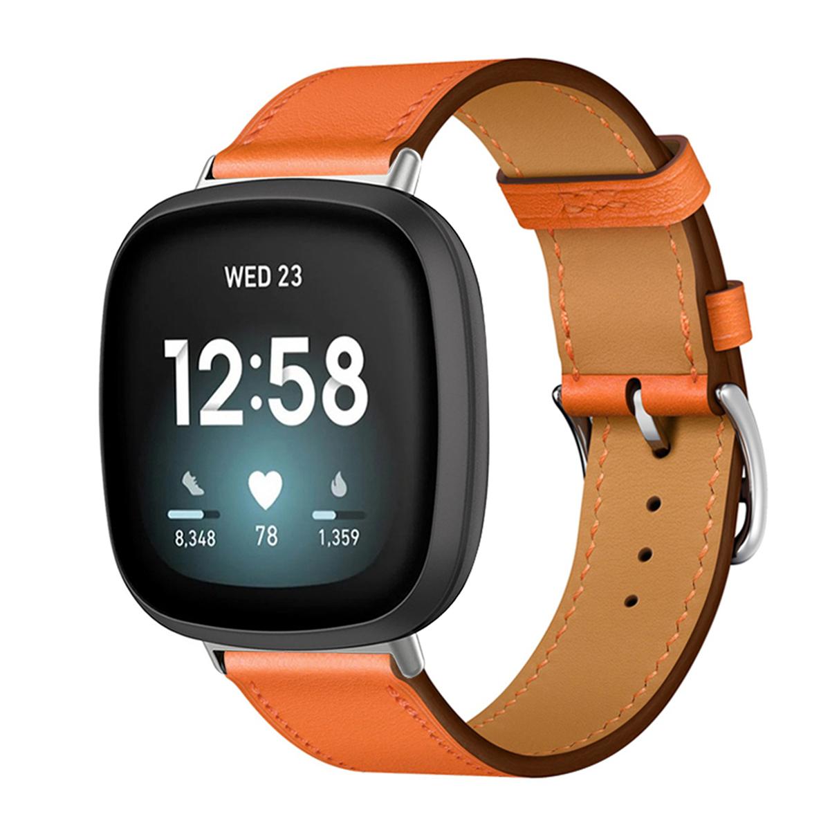 Echtes Lederarmband für Fitbit Versa 4 3 Versa Lite Armband Smartwatch Armband für Fitbit Sense 2/1/Versa 2 1 Correa Uhrenarmband Dornschließe For Fibit Versa 2 orange