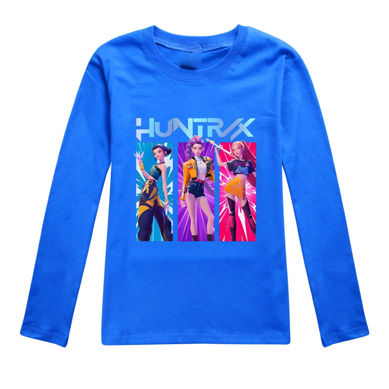 K Pop Dämonenjäger Langarm T-Shirts Rumi Mira Zoey Herbst Kinderbekleidung Niedliche Drucktops Geschenk Kinder Jungen und Mädchen Kinder Unisex T-Shirts 120 dunkelblaue