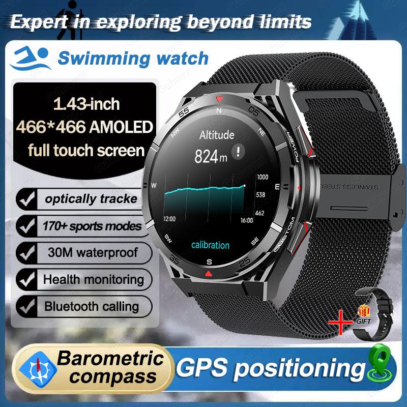 2025 Neue GPS Smartwatch Herren Bluetooth Anruf 100+Sport GPS Track Uhren Sprachassistent Wasserdichte Smartwatch Für Android IOS Mesh Belt schwarz