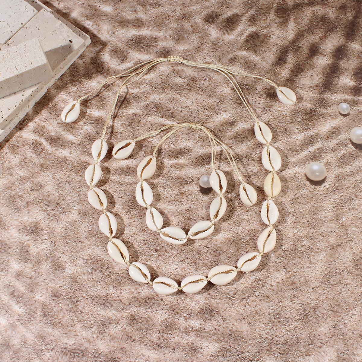 Handgefertigtes europäisches & amerikanisches Muschel-Halsketten-, Armband-, Fußkettchen-, Süßwasser-Kauri- & Choker-Set gray