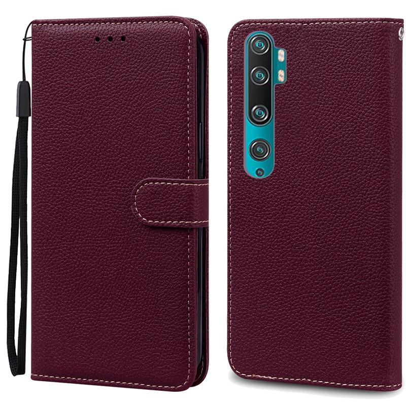 Mi Note 10 Hülle für Xiaomi Mi Note 10 Hülle Leder Brieftasche Flip Case für Xiaomi Mi Note 10 Pro Cover Fundas CC9 Pro Handyhüllen for Mi Note 10 wein rot