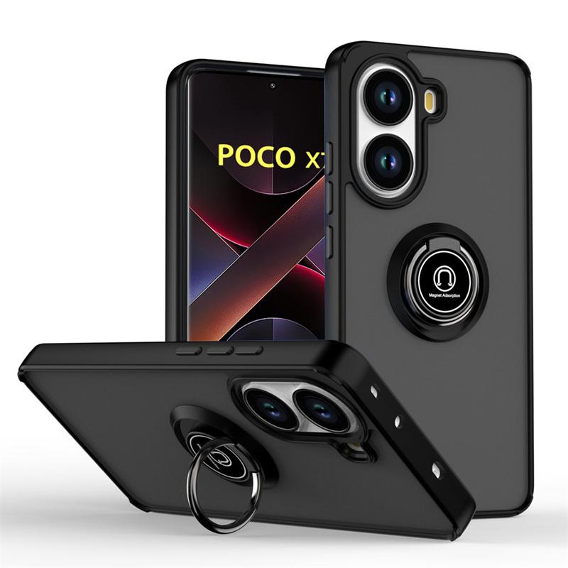 Armor Magnetische Hülle Für Poco X7 X6 F7 Pro F6 F5 Stoßfest Matt Ringhalter Ständer Handyhüllen Für Poco M7 M6 Pro 5G Rückseite Poco F6 schwarz