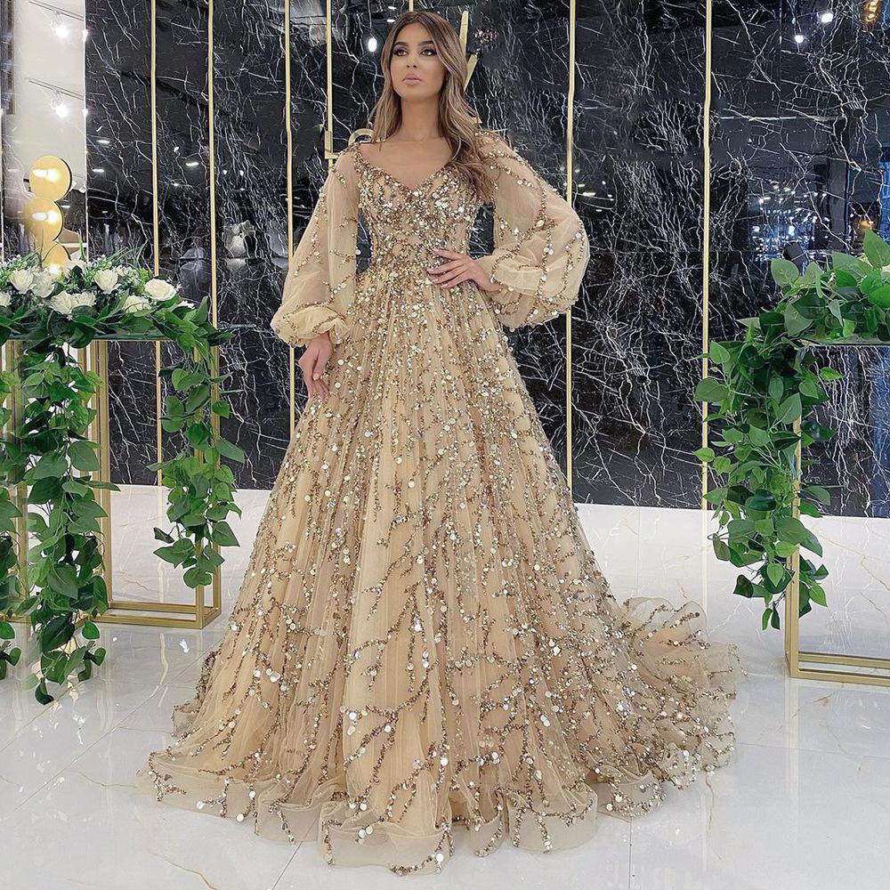 Goldverziertes Abendkleid Sexy Lady Königin Langes Kleid Schwere Verarbeitung Damen XL gold