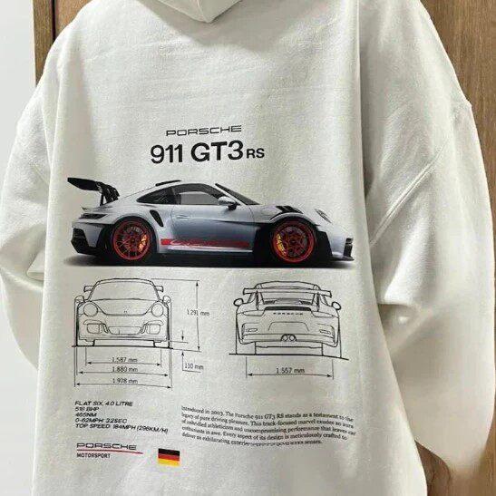 Porsche Gt3 Rs Druck Kapuzenpullover Herren Damen Übergroß Y2k Lässig Locker Sweatshirt Fleece Warm Weich Trainingsanzug Damen Herren Kleidung XXXL schwarz