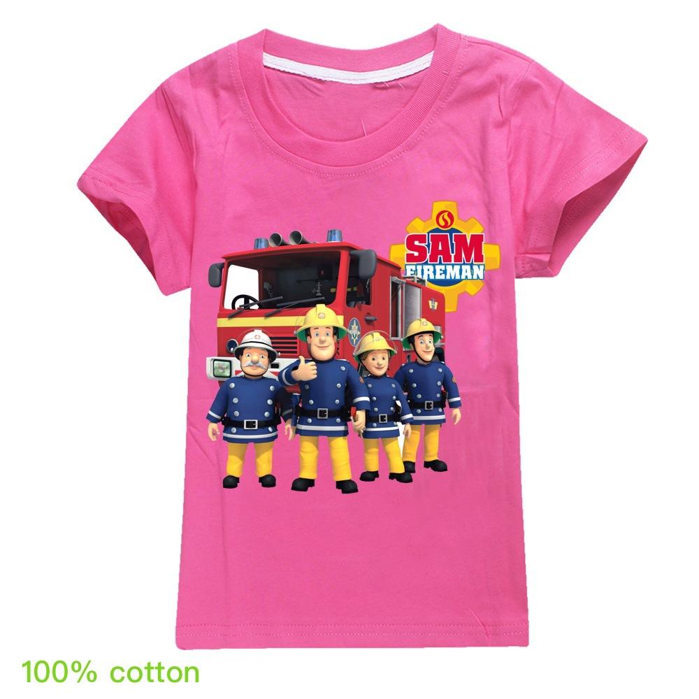 Neueste Fireman Sam Camiseta Kinder Sommerkleidung Junior Jungen Kurzarm Tops Baby Mädchen Reine T-shirts Kinderkleidung 120CM pink