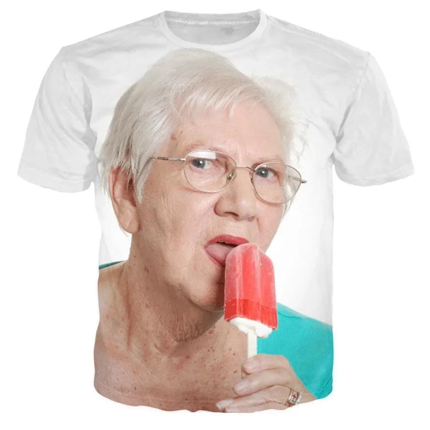 Sommer Kreativ Oma Spaß Eis am Stiel Kurzarm Damen Rotes Eis am Stiel leckend 3D Druck T-Shirt Street Trend O-Ausschnitt Locker Oberteil T-Shirts 3XL