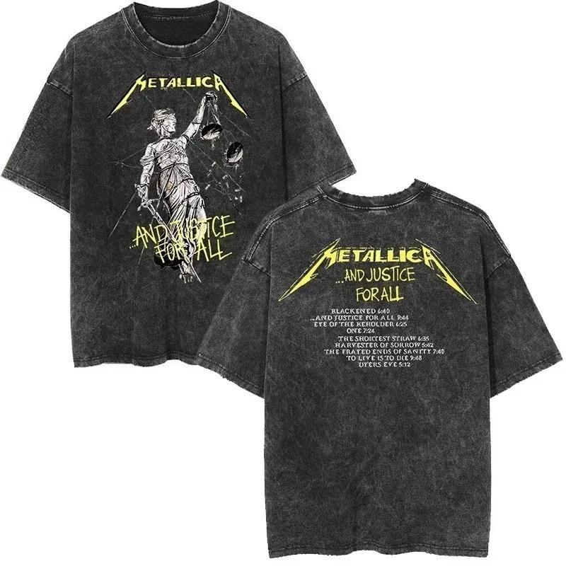 Metallica ...And Justice for All Lady Justice Doppelseitiger Grafikdruck Vintage Gewaschen Übergroßes Heavy Metal Band Streetwear T-Shirt M