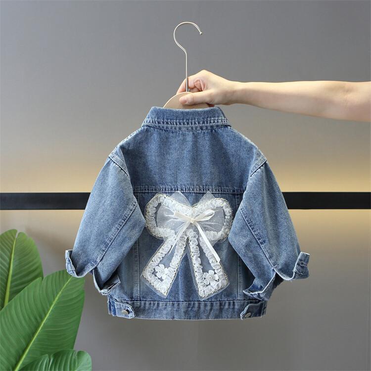 2-12 Jahre Mädchen Jeansjacke Mode Baby Kinder Jean Mäntel für Mädchen süße Schleife Design Kinder Oberbekleidung Kleidung 160cm weiß