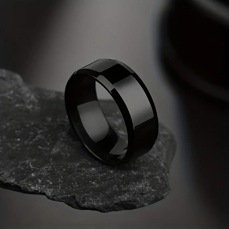 Edelstahlring Klassisch Schwarz Gold Silber Glänzend Herrenringe 9 black