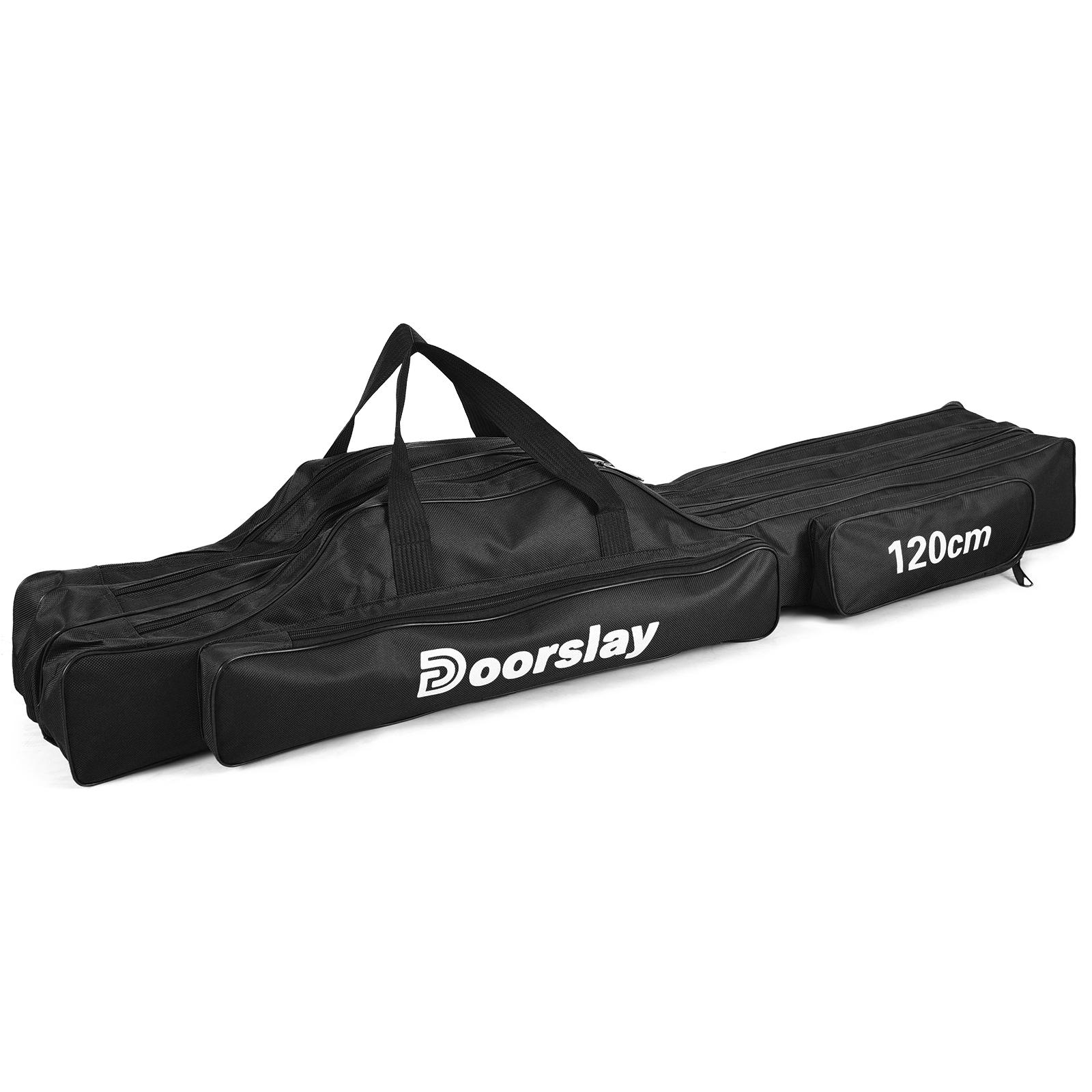 3-lagige Angelrutentasche, tragbare, faltbare Angelruten-Aufbewahrungstasche zum Angeln, Camping und Wandern 120cm schwarz