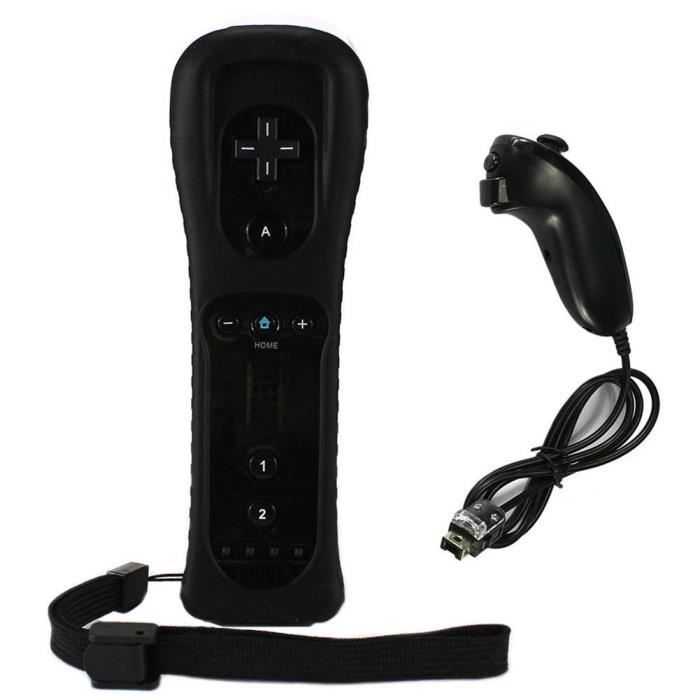 2-in-1 Wiimote-Controller Integriertes Motion Plus + Nunchuk + Hülle für Nintendo Wii Schwarz schwarz
