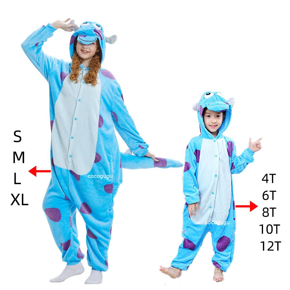 Sully Cosplay Kostüm Herren Damen Junge Mädchen Halloween Anzug Tier Onesie Niedlicher Flanell Overall Anime Kigurumis Blaues Kuh Kostüm 10T Fit 125-134cm white