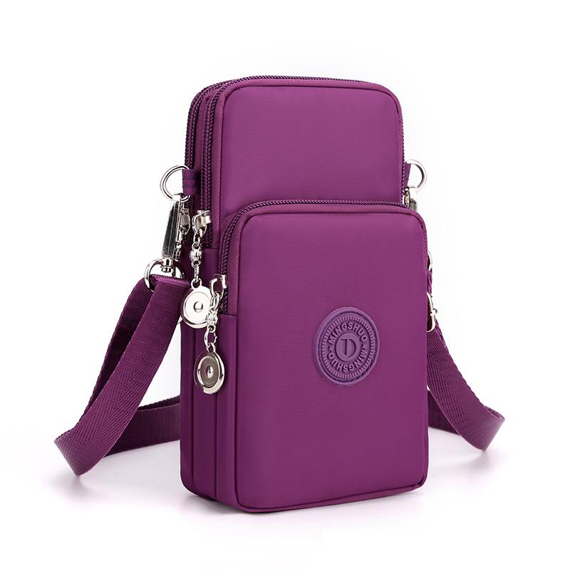 Neue Damen-Handytasche aus Nylon, Handytasche, Münzgeldbörse, Riemen, Umhängetasche, kleine Umhängetaschen für Damen, Geldbörse, Reisegeldbörse violett