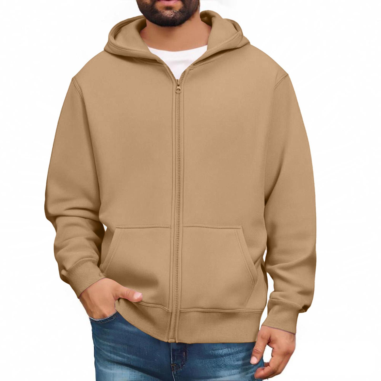 Herren Sweatshirts mit durchgehendem Reißverschluss, langärmlige Pullover-Tops, lässige und große Jacken mit Taschen XXL kamelfarben