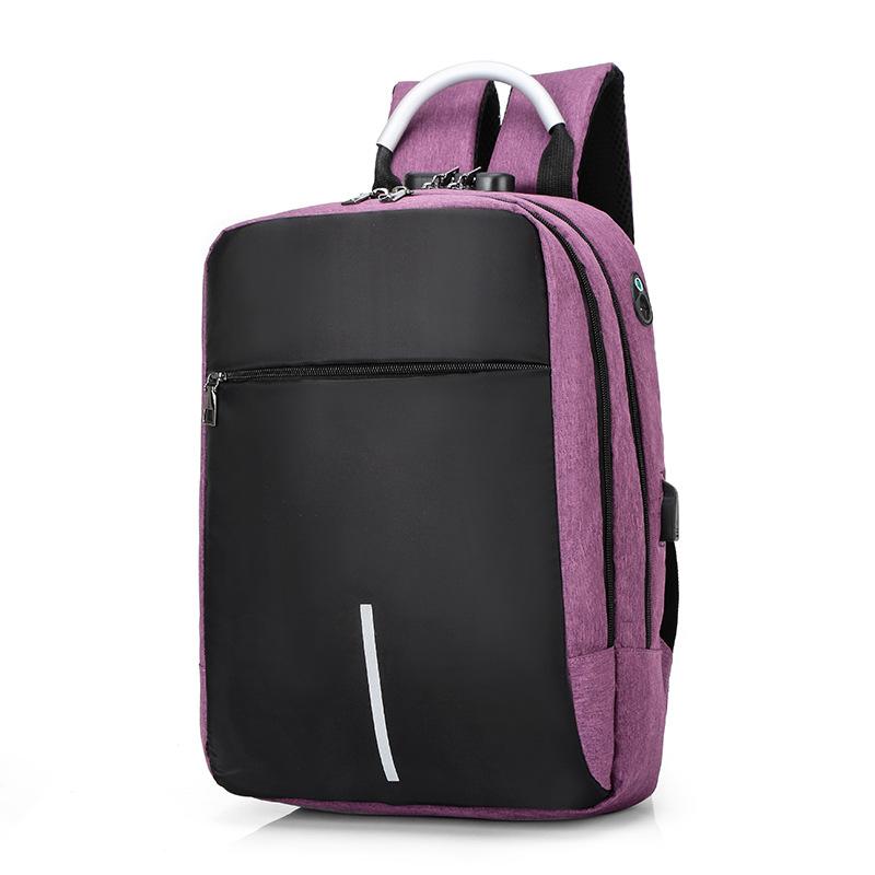 Männer Tasche Passwort Lock Anti-diebstahl Rucksack USB Lade Computer Tasche Business Casual Rucksack One size violett