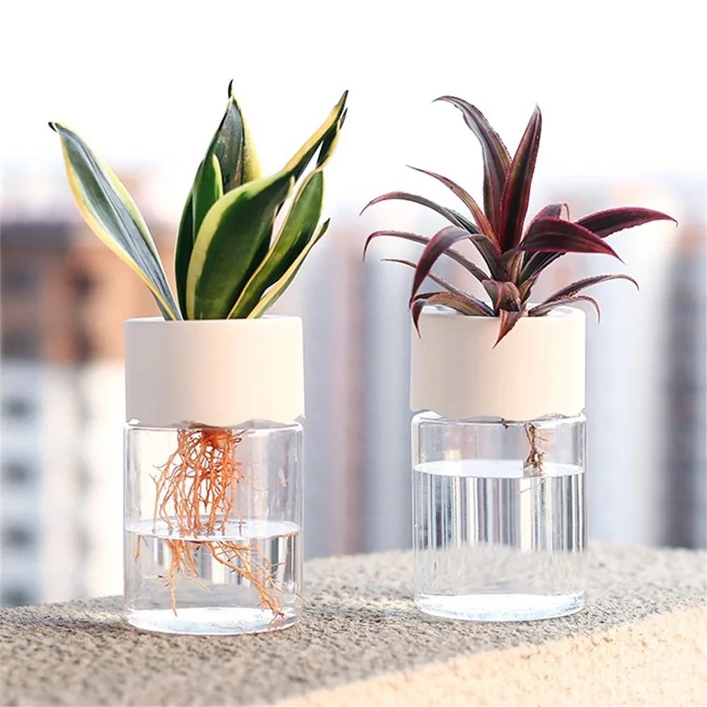 Mini Hydrokultur Blumentopf Home Vase Dekor Transparent Imitation Glas Bodenlose Blumentöpfe Grünpflanzen Topf Für Heimtextilien weiß