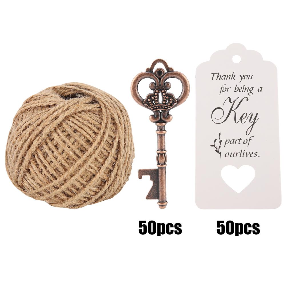 Flaschenöffner in Schlüsselform mit Anhängerkarte als Geschenk für Hochzeitsgäste und Partys (50 Stück Schnurkarte.)