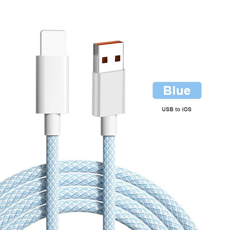 Weave Buntes 6A-Schnelllade-USB-C-Kabel für Samsung Huawei iPhone 11 X XS 12 Handy-Zubehör Typ-C-Kabel Ladegerät USB-Kabel iOS-1M blau