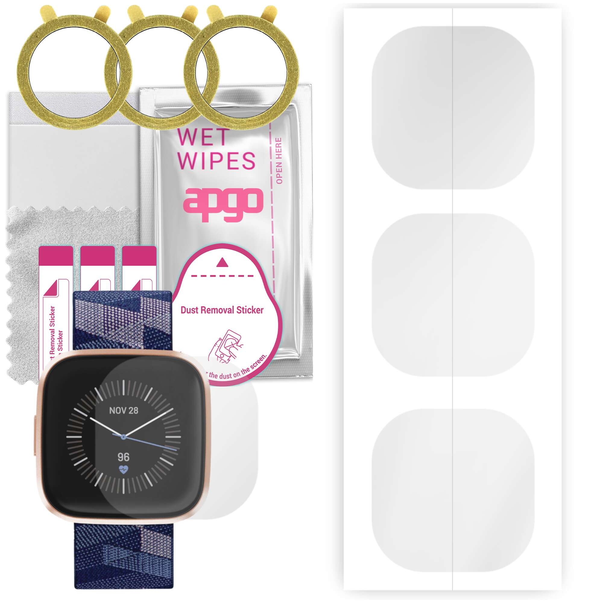 3x apgo Hydrogel Displayschutzfolie für Fitbit Versa 2 SE, Hydrogelfolie, mit Positionierungsschicht einfache Installation