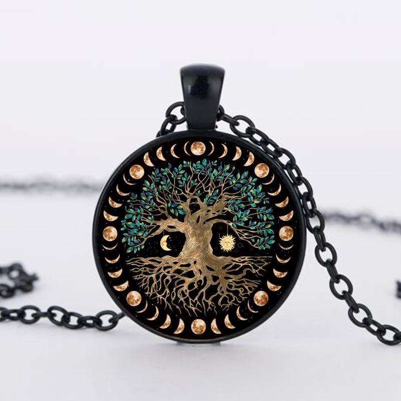Mode Nordic Viking Baum des Lebens Halskette Für Männer Schmuck 25mm Runde Foto Glas Cabochon Mode Kristall Amulett Schmuck