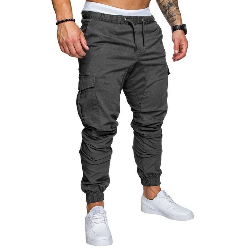 Herren Multi-Taschen Cargo-Taschen Sweatpants Lässige Lockere Passform Hosen Einfarbig Sport Kordelzug Hosen Übergröße M schiefer grau