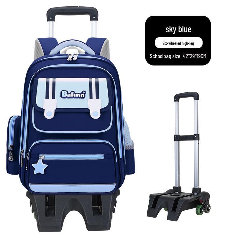 25 neue leichte Trolley-Schulranzen mit großem Fassungsvermögen für Jungen und Mädchen der Klassen 1-6 high-leg six-wheeled trolley himmelblaue