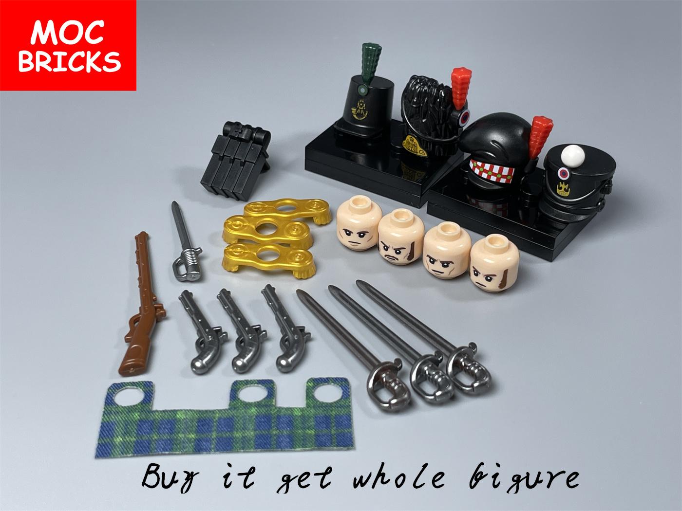 MOC Ziegel Bataillonskommandeur Napoleonische Kriege Figur Bausteine Armee Schwert Pistole Militärische Waffen Zubehör Kinderspielzeug