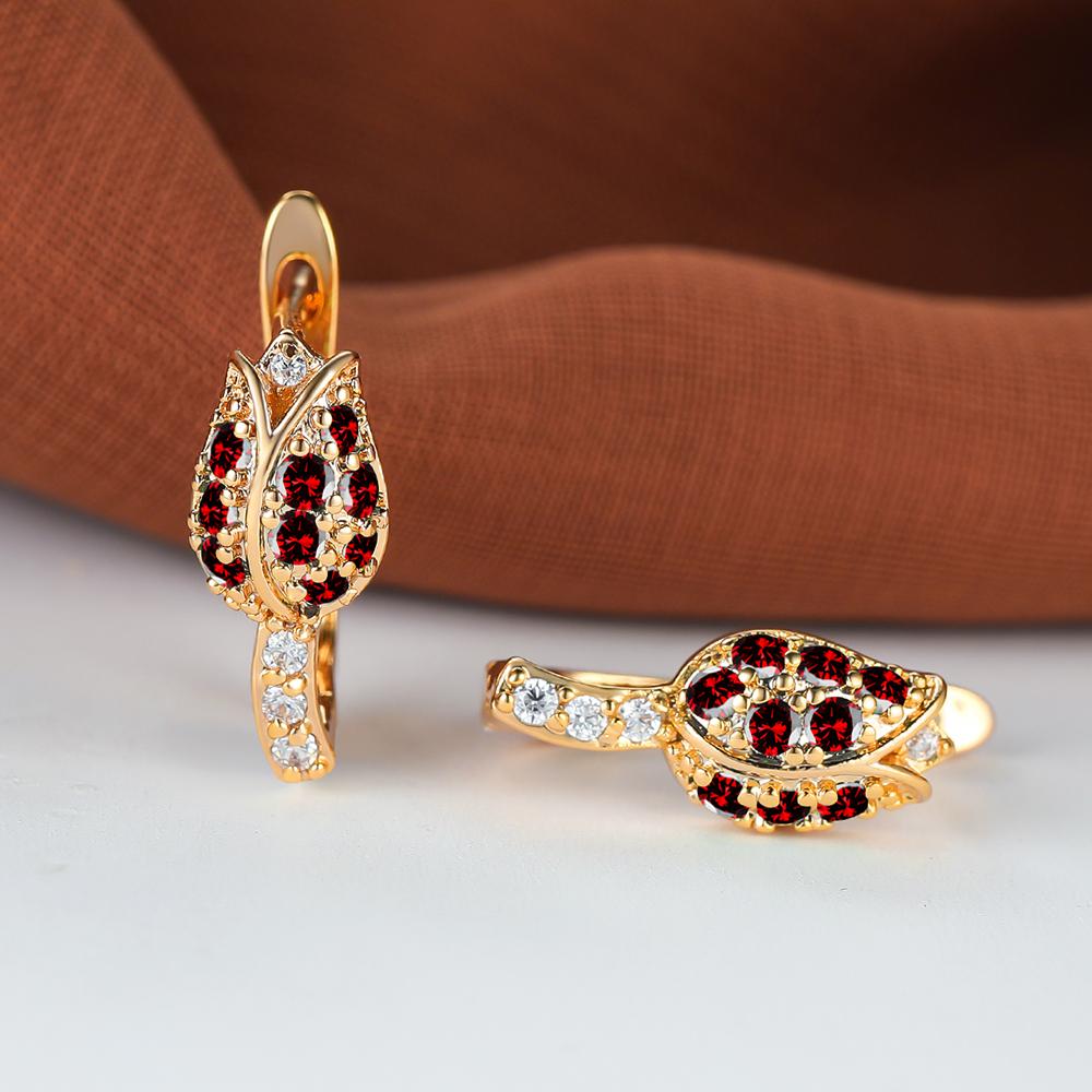 Rot Gelb Blau Grün Stein Rose Blume Ohrringe Vintage Gold Farbe Braut Ohrringe Blume Mehrfarbige Zirkon Ohrringe Valentinstag Schmuck rot