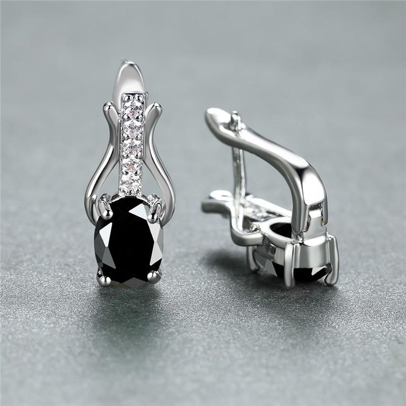 Rose Gold Farbe Ohrringe Oval Cut Rot Weiß Schwarz Stein Weiblichen Hochzeit Schmuck Luxus CZ Klaue Ohrringe für Frauen Tropfen ohrringe silber/schwarz