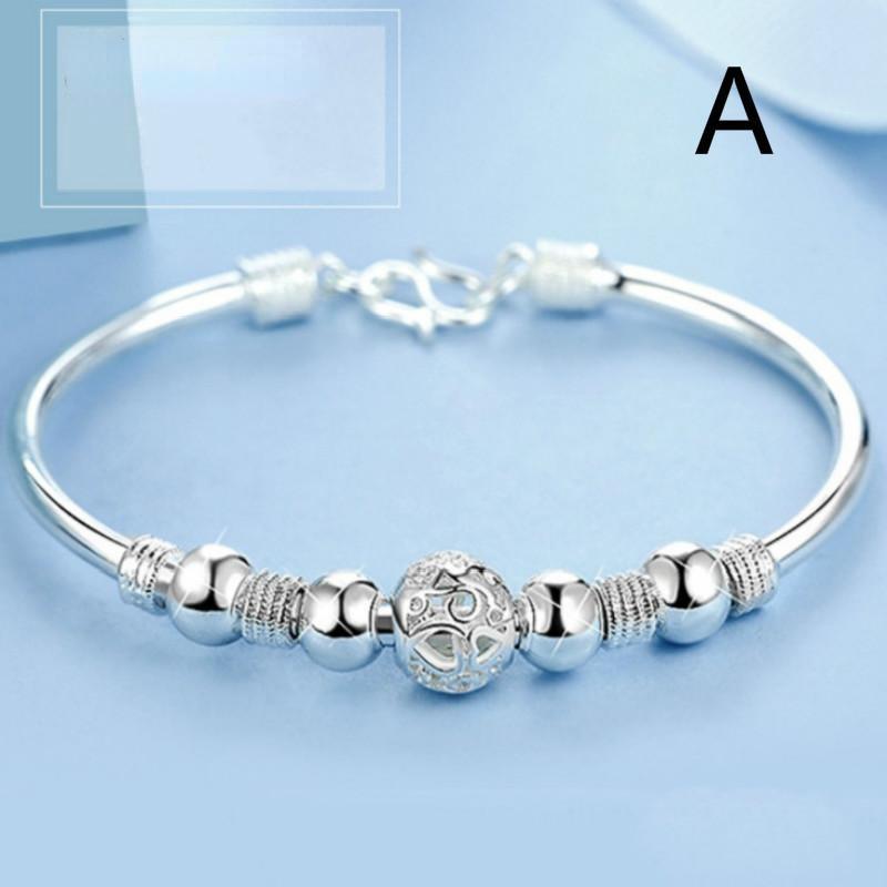 Damen-Armband mit Transferperlen, versilberte Bronze, Glücksbringer, Modeschmuck A