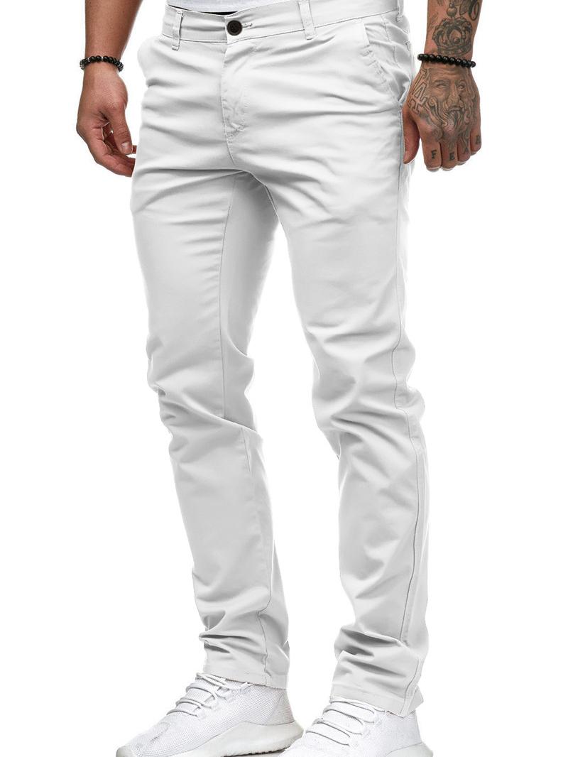 Europäischer und Amerikanischer Stil Herren Frühling Herbst Lange Hosen Übergröße Lässige Slim Fit Hosen Einfarbige Hosen mit Taschen L weiß