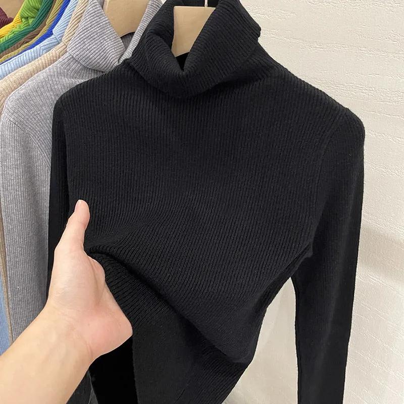 Damen Rollkragenpullover Herbst Damen High Neck Strickpullover Mode Pullover Schwarz Weiß Langarm Slim Strickwaren Damen Basic Tops Kleidung S