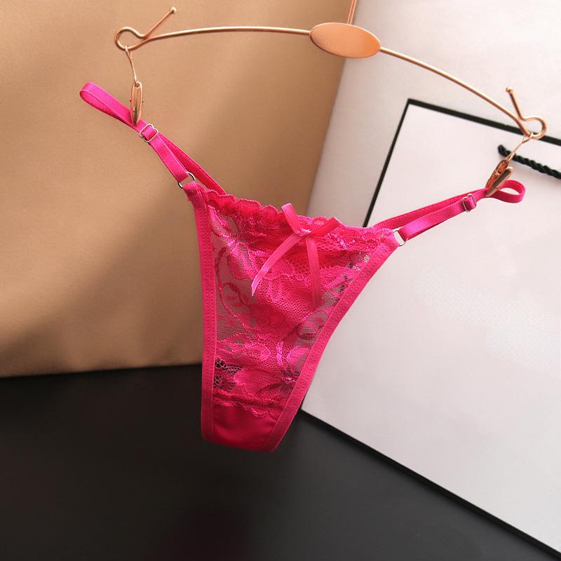 Einstellbare Spitze Thongs Höschen Frauen Unterwäsche Sexy Thongs Frauen Niedrige Taille Feste Unterwäsche Nahtlose Weibliche Unterhose Dessous One size hellrosa