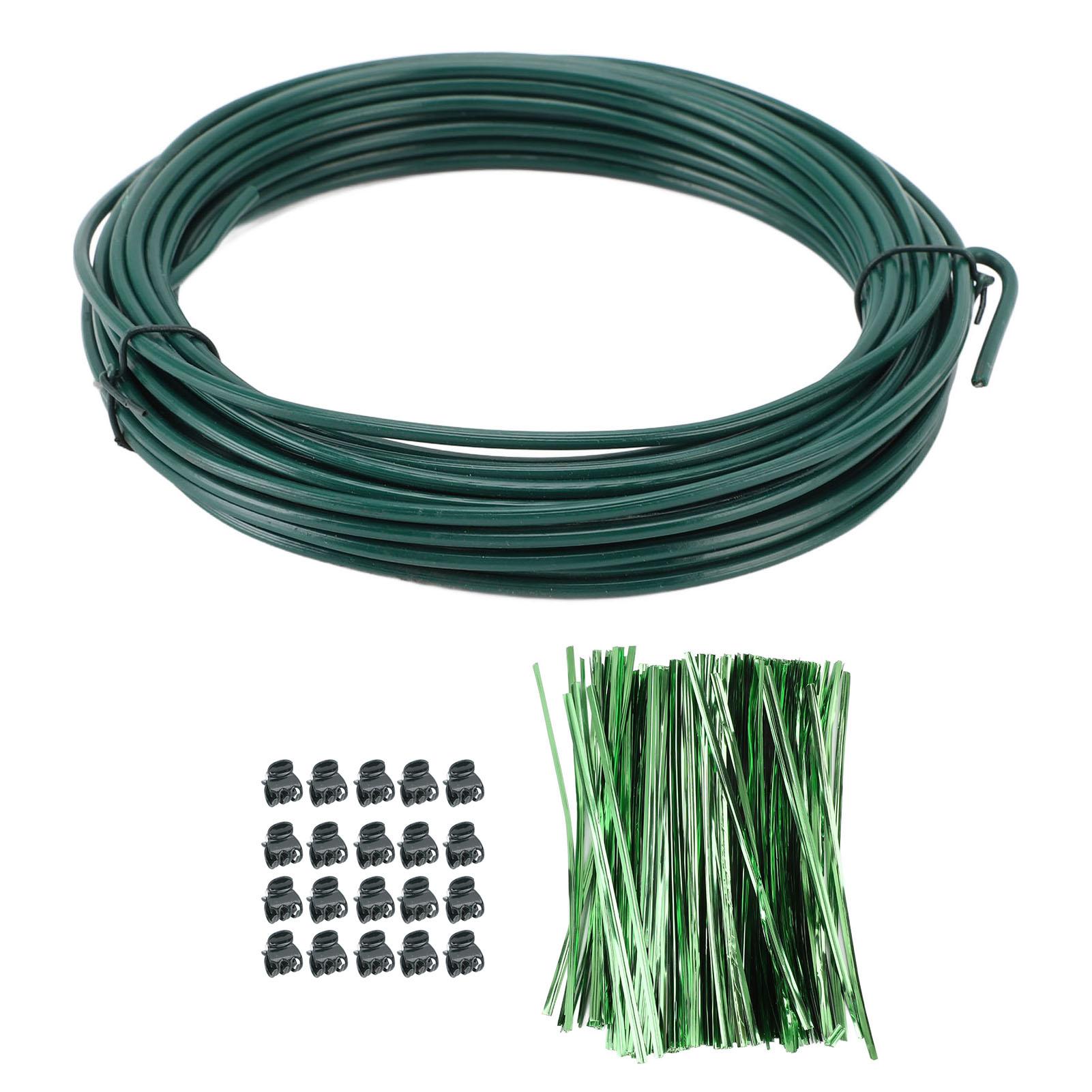 1 Rolle 3mm Pflanzen Eisendrähte 800 Stück Pflanzen Bindedrähte 20 Stück Klemmen Biegsam Schneidbar Stützstäbe 12m/39.4ft