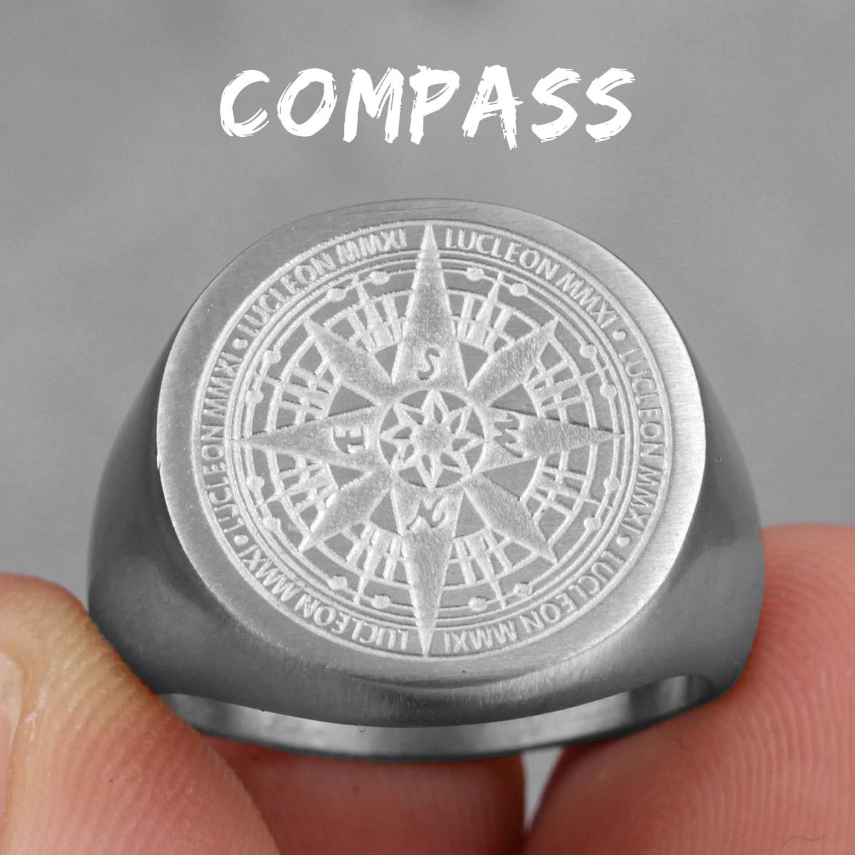 Kompass-Weltkarte Edelstahl Herrenringe Punk Hip Hop Schlicht Vintage Trendy für Freund Schmuck Kreativität Geschenk 10 gray