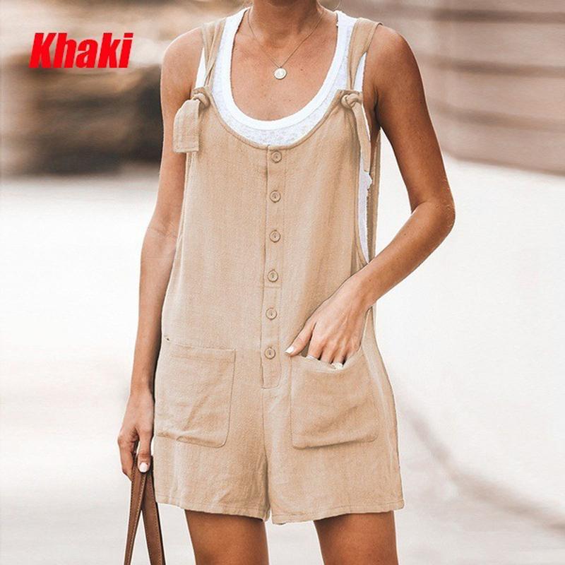 Damen-Overall, Sommer-Trägerhose, Shorts, lässig, locker, ärmellos, Strampler, Overall, Hosenträger, Overalls 5XL khaki