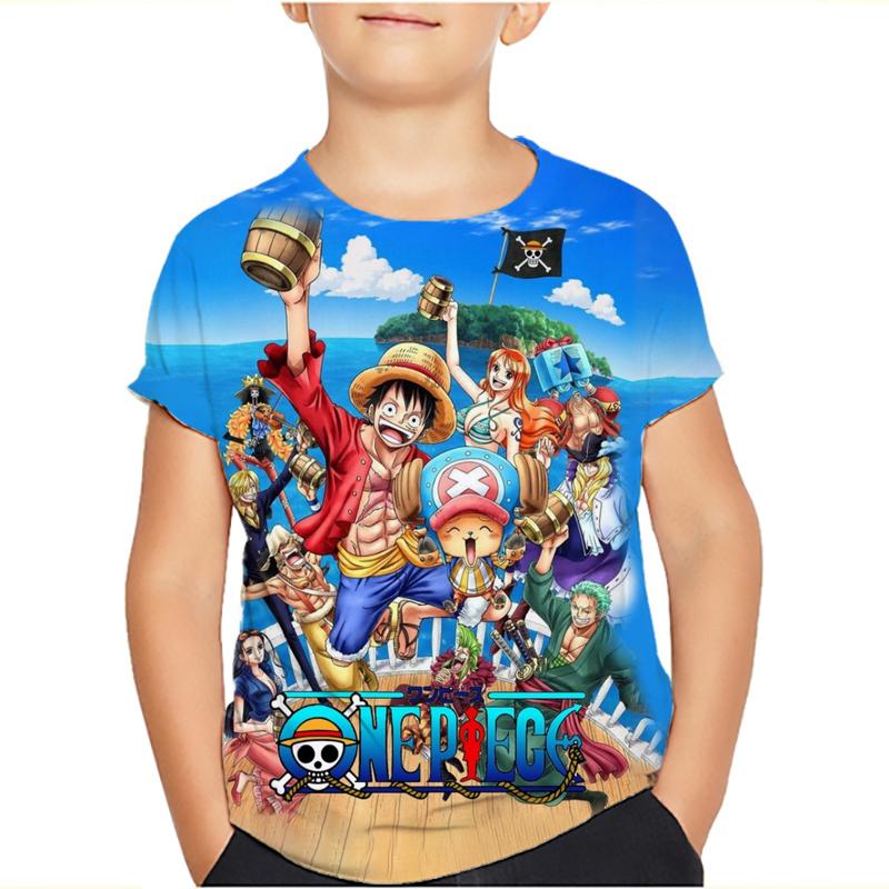 One Piece Luffy T-Shirt Four Emperors Kurzarm Zoro Sanji Chopper Ace Law Tee Kinderkleidung Modekostüme für Kinder Top 150 esche grau