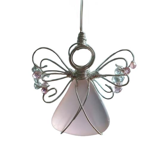 Handgemachter Seeglas-Engel-Ornament Küstenweihnachten Seeglas-Kunst Andenken Drahtumwickelter Engel Weihnachtsbaumschmuck für Feiertags-Heimdeko C