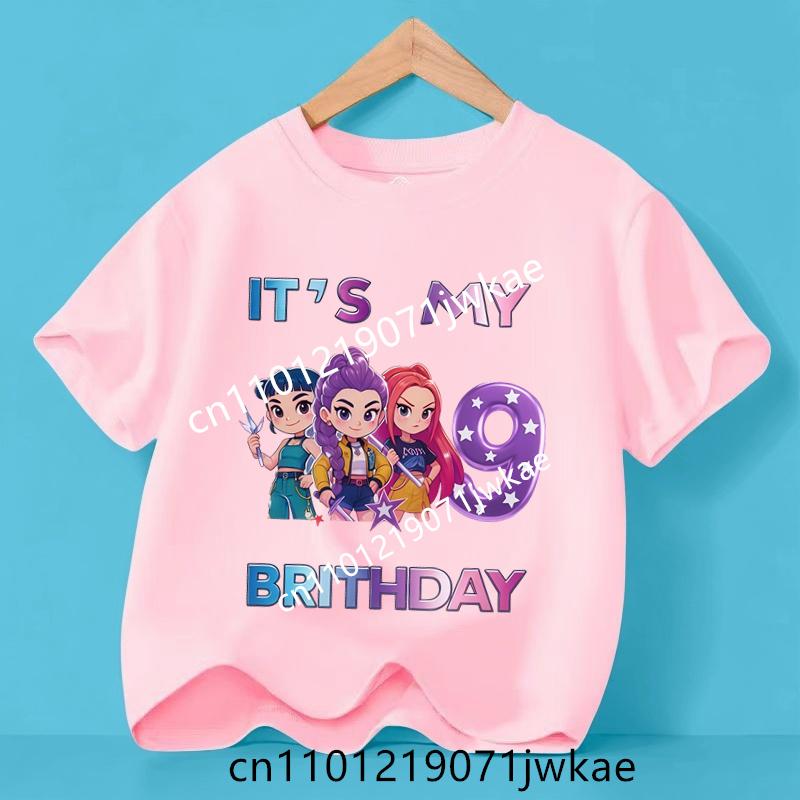 Kpop Dämonenjäger Nummer 3-9 T-Shirt Kawaii Rumy Geburtstags-Tops Partykleidung Mädchen T-Shirt Sommer Kurzarm Kinderkleidung Boutique 140 blue