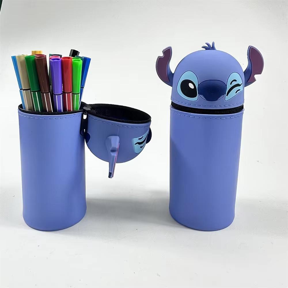 MINISO Kawaii Stitch Silikon Einziehbares Stifteetui Mode Aufrechter Stiftebehälter Cartoon Stiftbox Schüler Schreibwaren