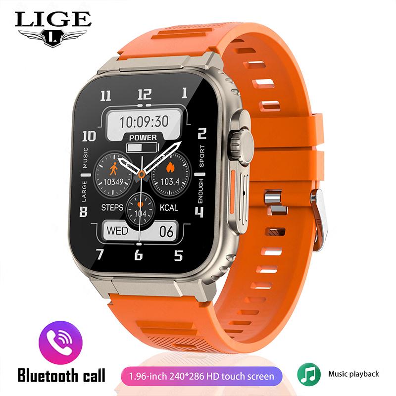 LIGE Aufnahmefunktion SIRI Dial Smart Watch 600MAH Großer Akku TWS Music 100+ Sportuhr True Blood Oxygen Smartwatch Herren silicone strap orange/gold