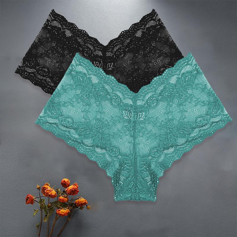 2 Teile/satz Hohe Taille Sexy Frauen Floral Spitze Höschen Dessous Kurze Mädchen Panty S-XL Unterhose Weibliche Unterwäsche Dessous L