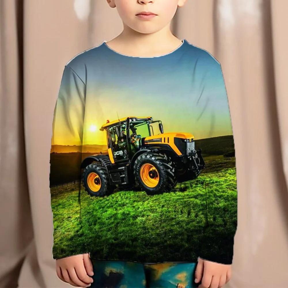 Langarm T-Shirts Traktor Muster 3D Druck Herbst Kinder T-Shirt Rundhals Mode Locker Streetwear Kinder Junge Mädchen Kleidung 140