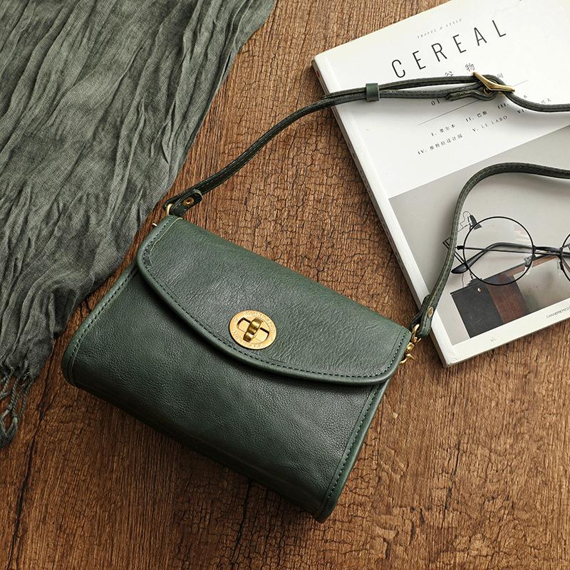 Johnature Retro Echtes Leder Frauen Tasche Einfache Freizeit Natürliche Weiche Echtes Rindsleder Weibliche Schulter & Umhängetaschen grün