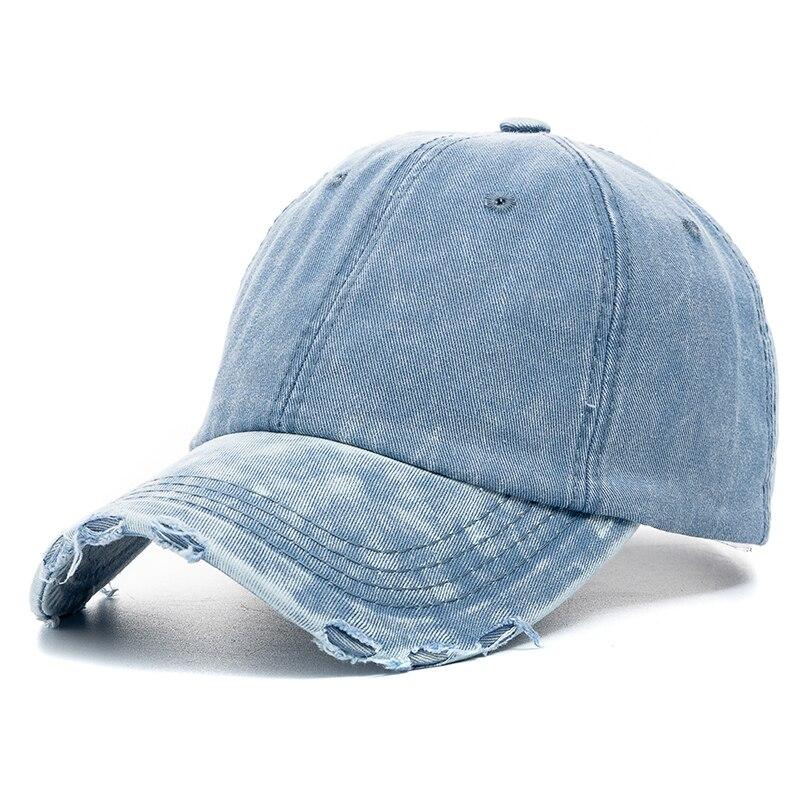 Neue Unisex Gewaschene Baumwolle Kappe Hohe Qualität Denim Plain Baseball Kappe Männer Frauen Einstellbar Casual Outdoor Streetwear Fashion Hut 56cm-60cm himmelblaue