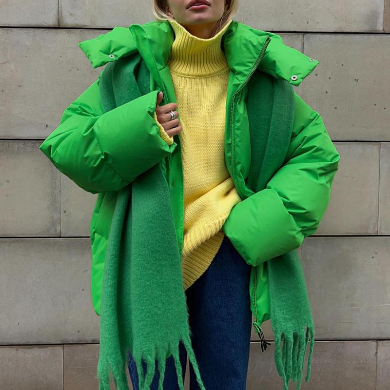 Wattierte Jacke Herbst und Winter Wattierte Jacke Damen Lose Wattierte Jacke Lose Mantel Top L grün