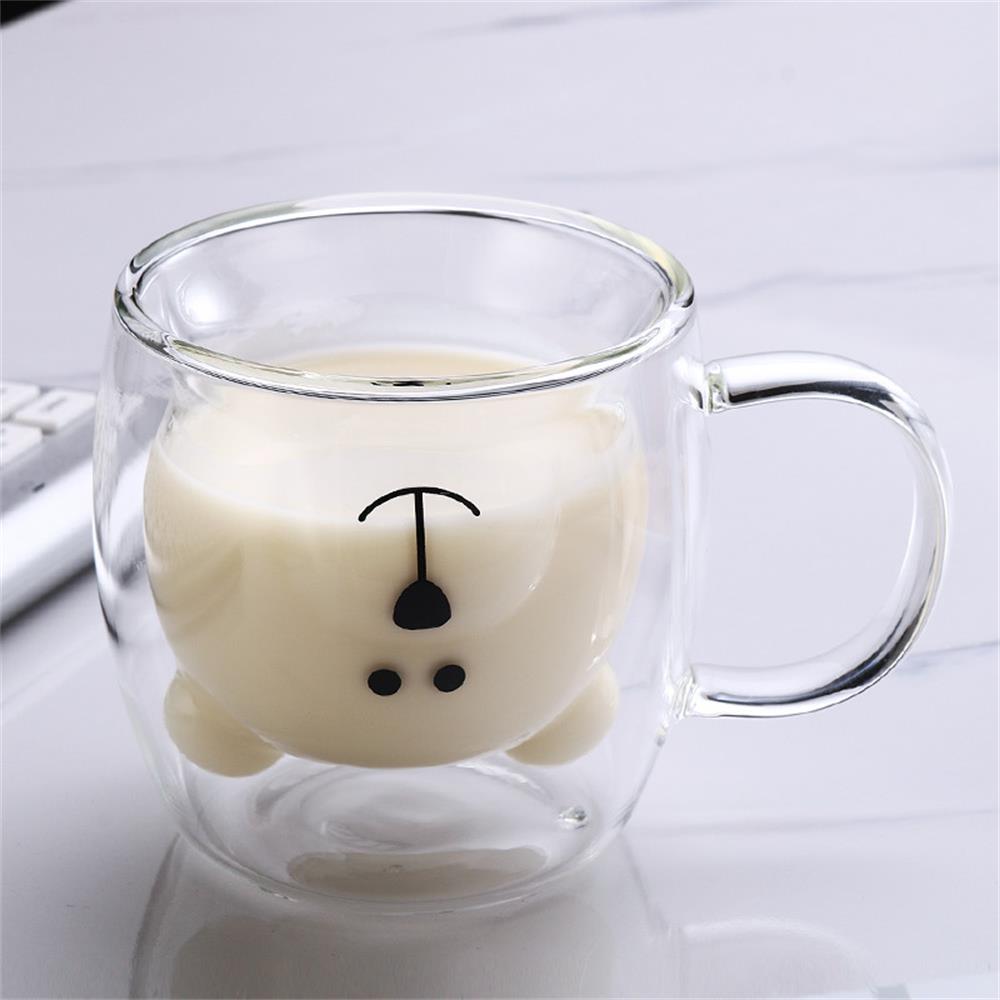 Tasse Süßer Bär Tier Doppelwandiges Glas Kaffeetasse Mit Henkel Glas Milchbecher Kaffeetasse Entworfen Für Kinder Weihnachtsgeschenk 250ml Glas 201-300ml