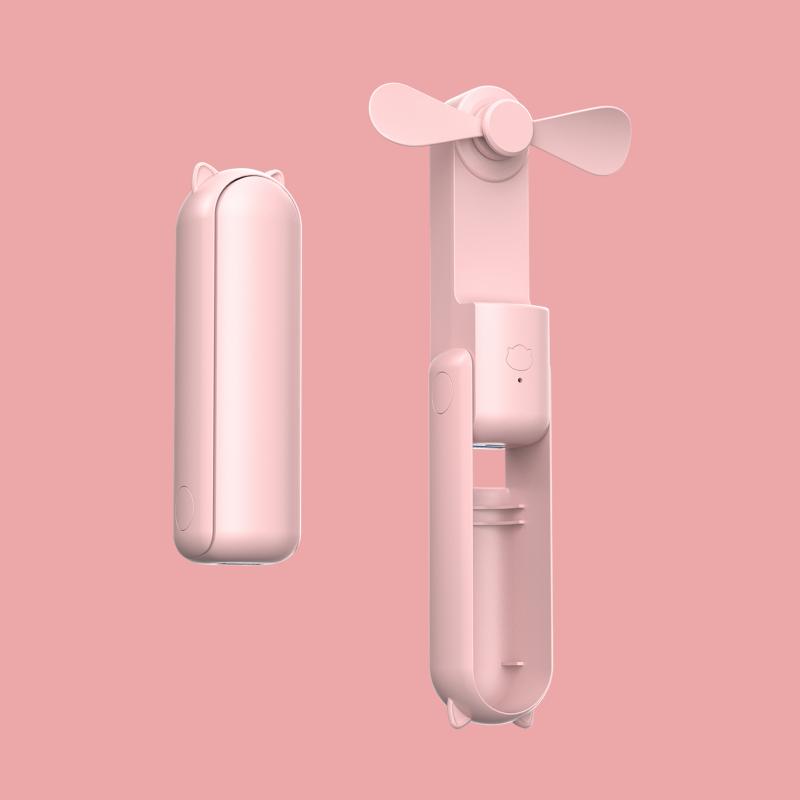 Tragbarer, zusammenklappbarer elektrischer Ventilator, 3-in-1, Mini-Handventilator, leichter tragbarer Taschenventilator, kleiner Ventilator für Studenten rosa