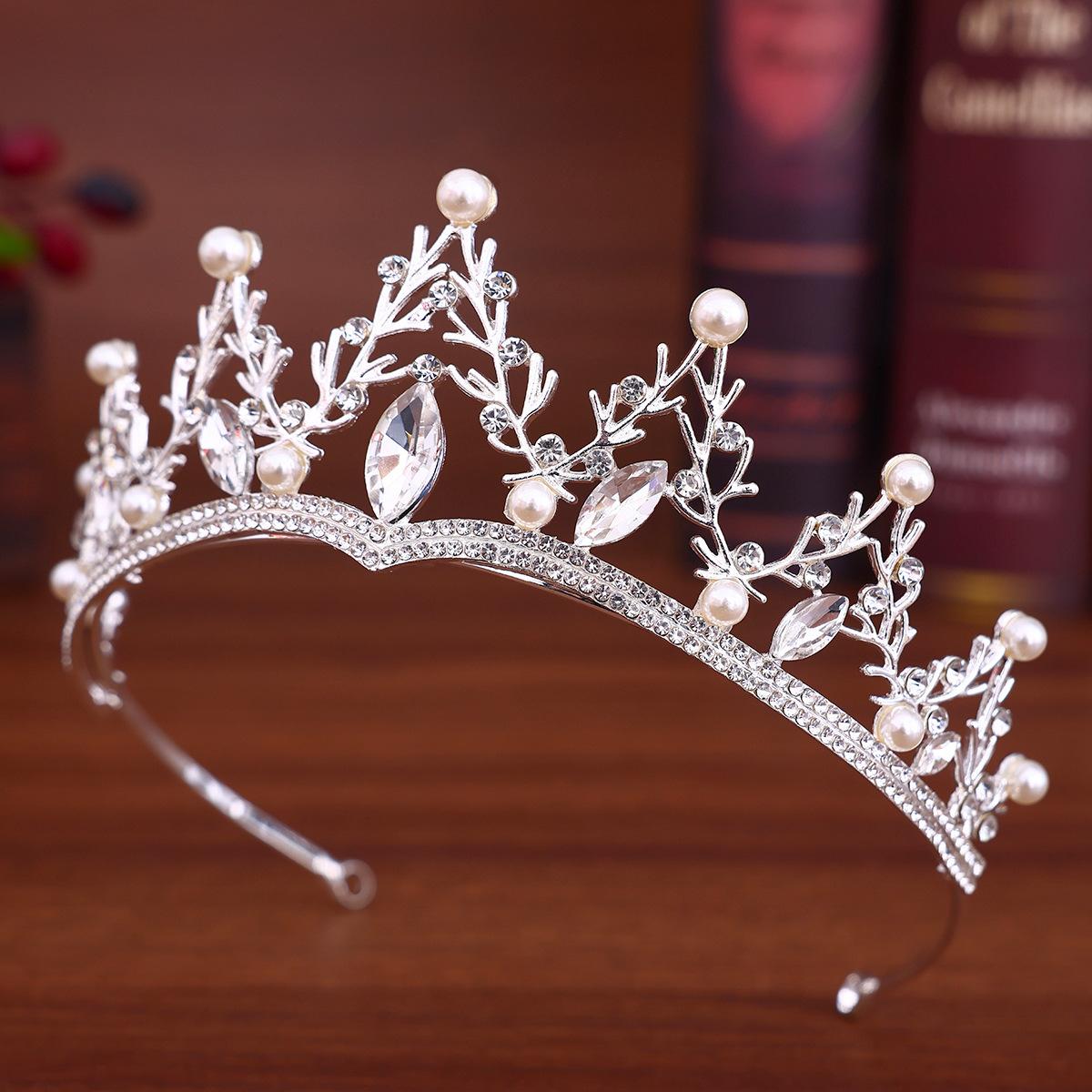 Brautschmuck Barock Strass Perlen Krone Braut Goldene Krone Hochzeitskleid Accessoires Krone Haarschmuck black