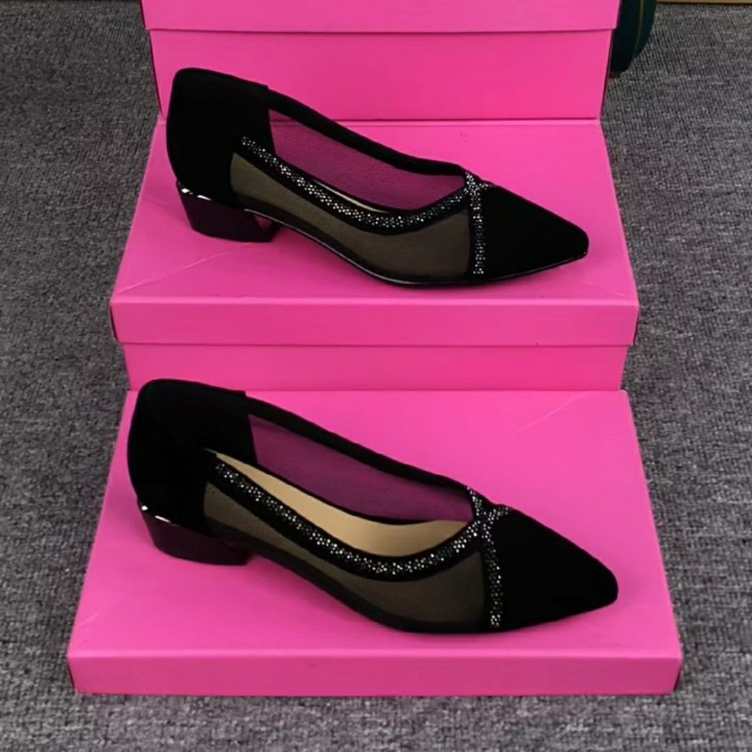 Frauen Mesh Durchbrochene Leder Schuhe Damen Spitze Niedrigen absätzen Flach Mund Weiche sohlen Anti-slip Atmungsaktive Schuhe Schuhe 39 schwarz